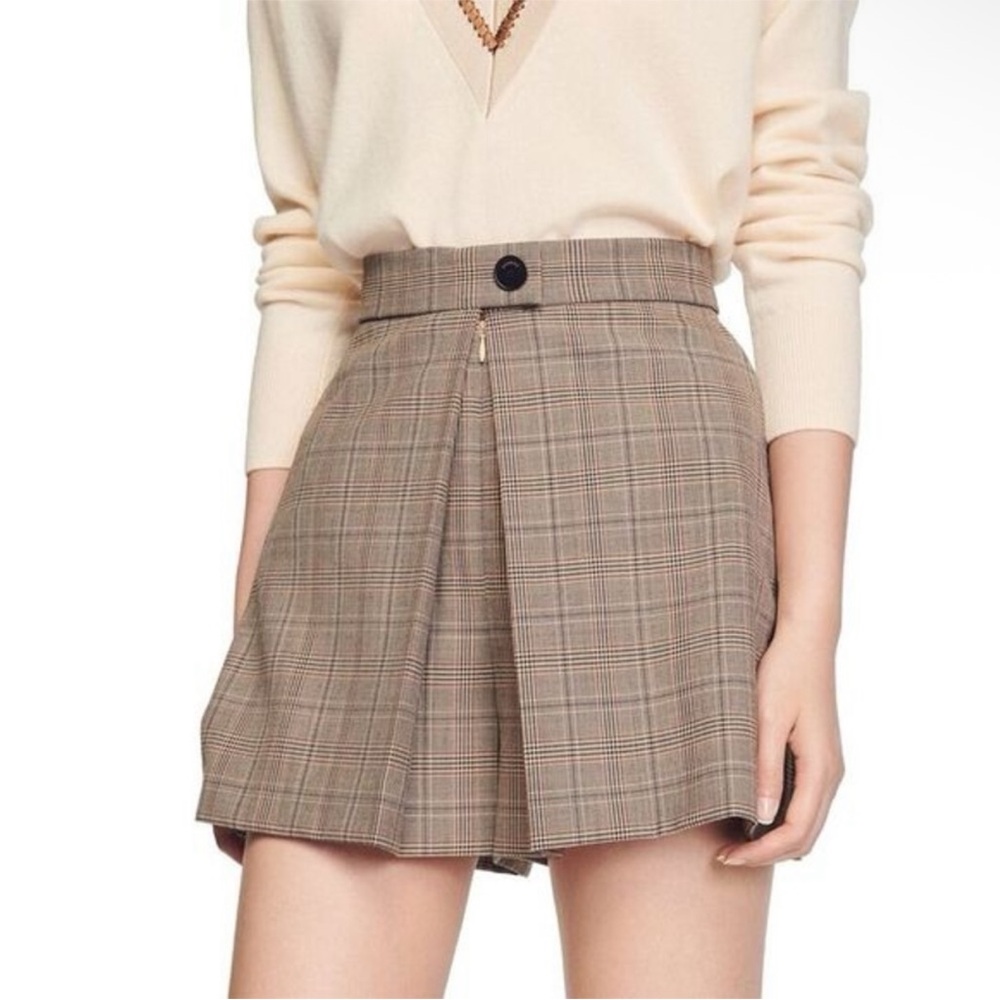 Sandro Dizzy Plaid Printed Pleated Panel Front Shorts Size 42 US 10 $280 NEW